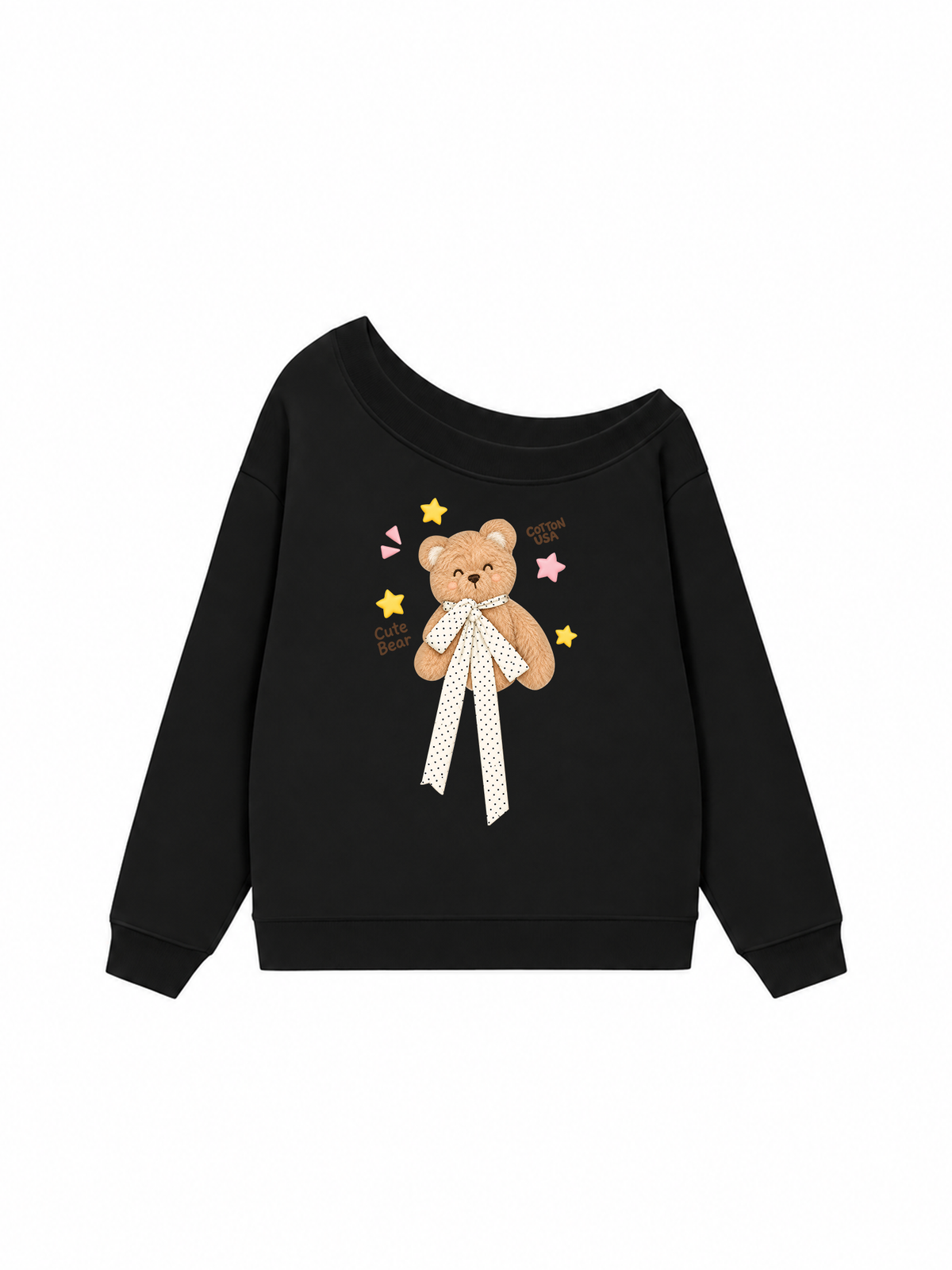 Áo Sweater Lệch Vai Nỉ Hai Da Cute Bear