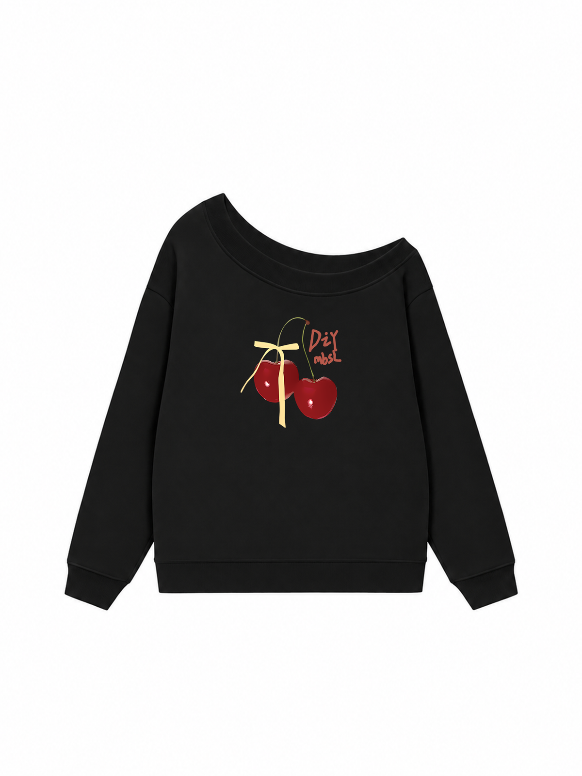 Áo Sweater Lệch Vai Nỉ Hai Da Cherry Yellow Bow