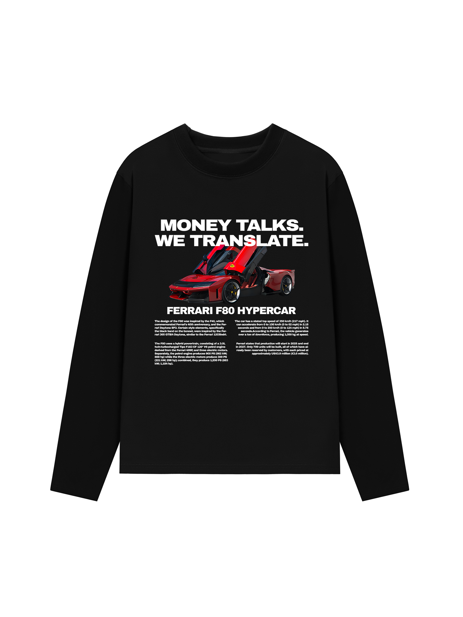Áo Thun Dài Tay Ferrari Money Talks We Translate