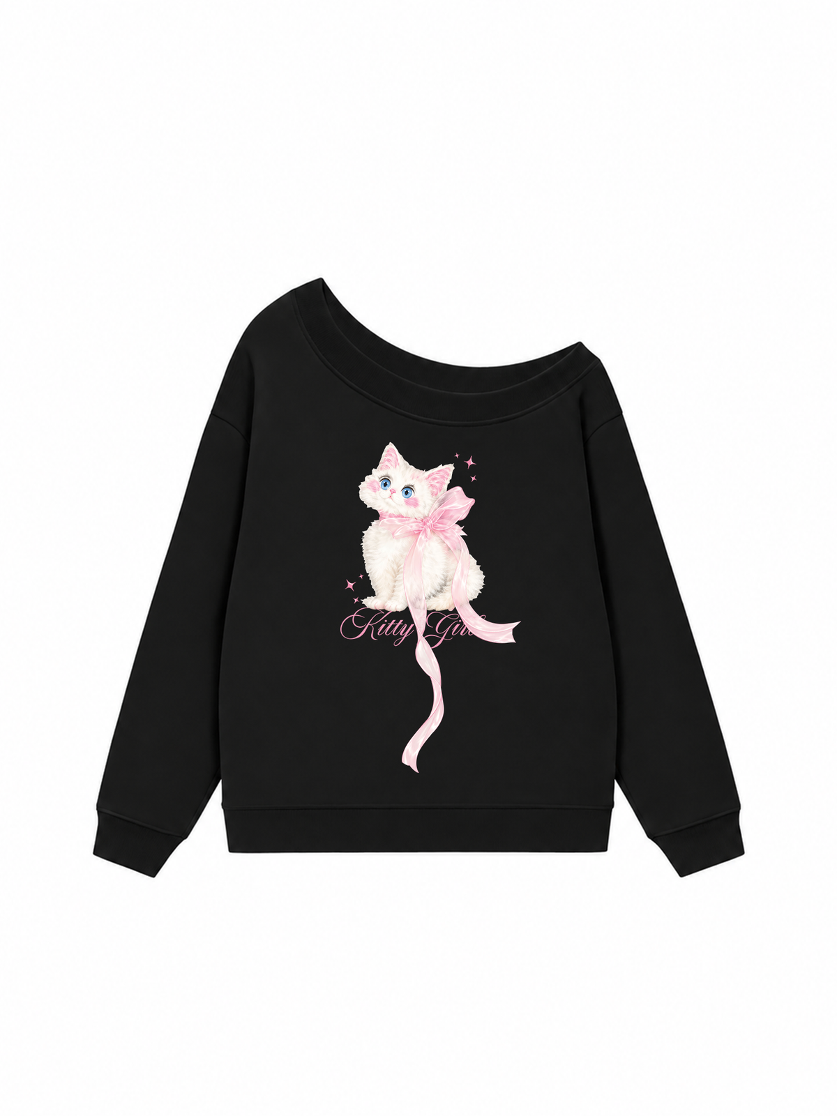 Áo Sweater Lệch Vai Nỉ Hai Da Kitty Girl