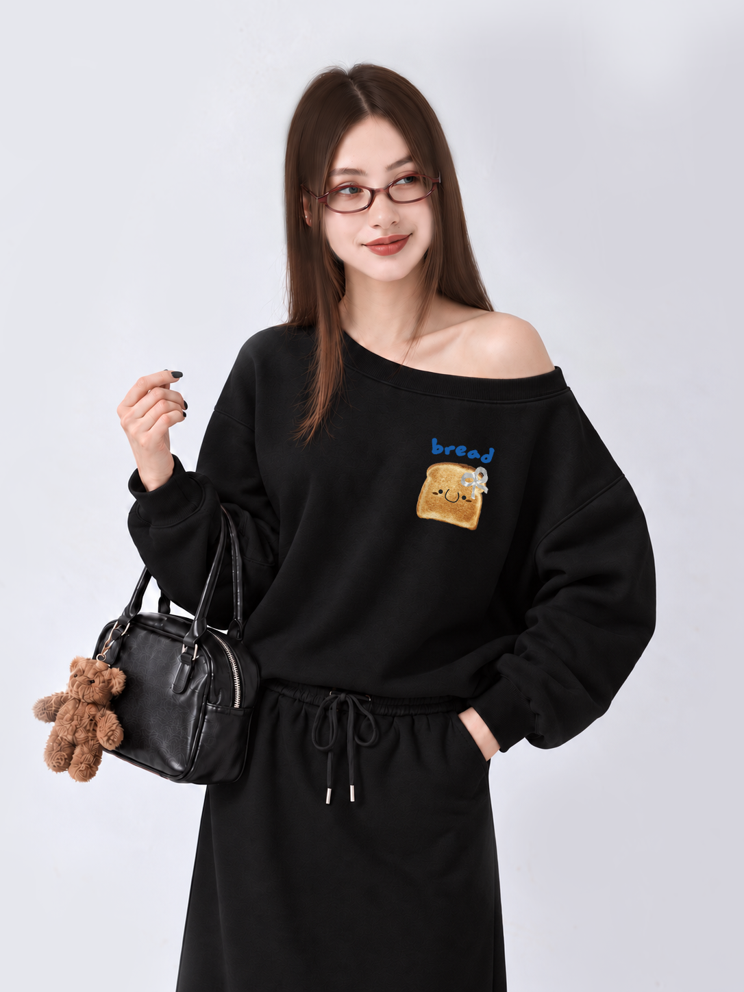 Áo Sweater Lệch Vai Nỉ Hai Da Bread With Bow