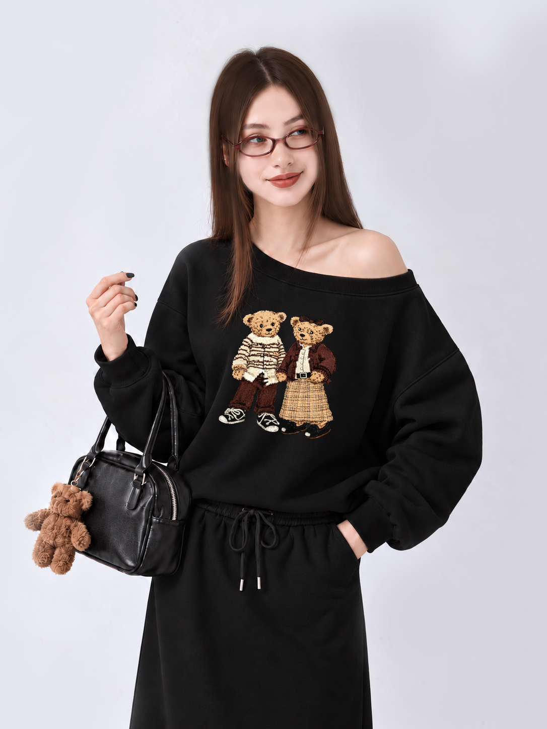 Áo Sweater Lệch Vai Nỉ Hai Da Couple Bear