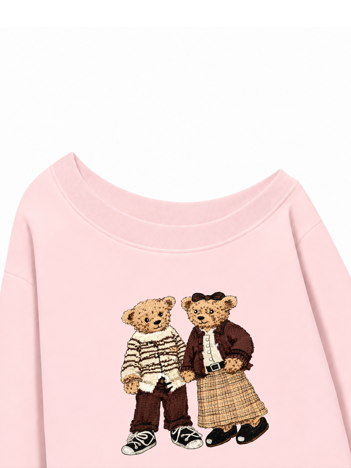 Áo Sweater Lệch Vai Nỉ Hai Da Couple Bear