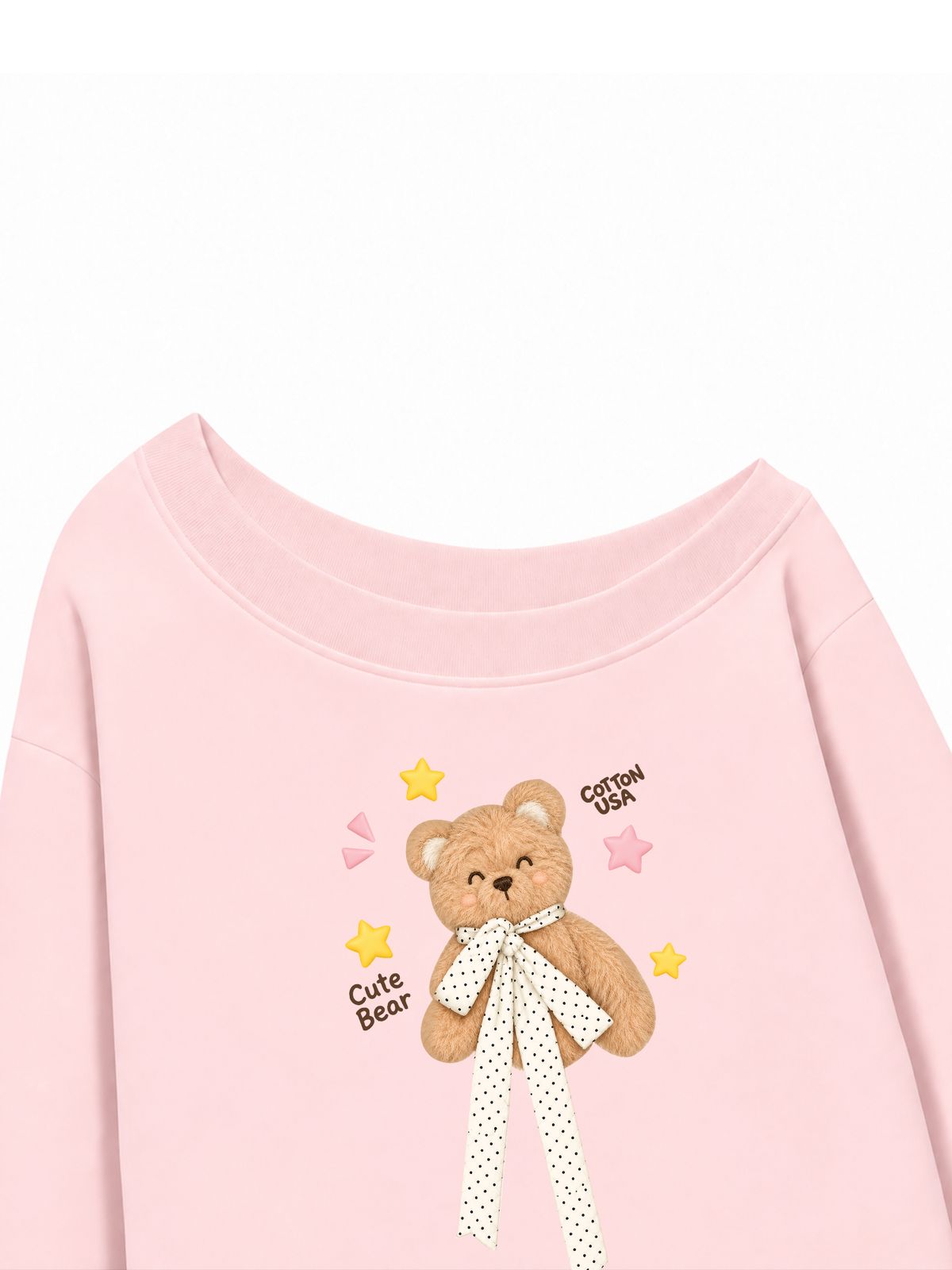 Áo Sweater Lệch Vai Nỉ Hai Da Cute Bear