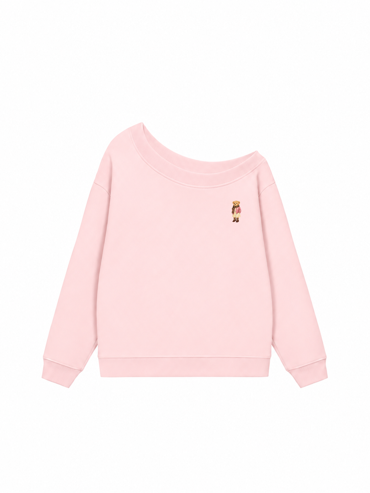 Áo Sweater Lệch Vai Nỉ Hai Da Pink Girl Bear