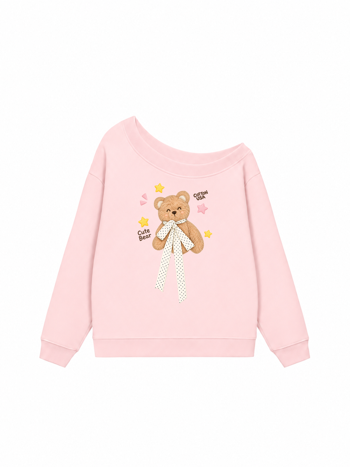 Áo Sweater Lệch Vai Nỉ Hai Da Cute Bear