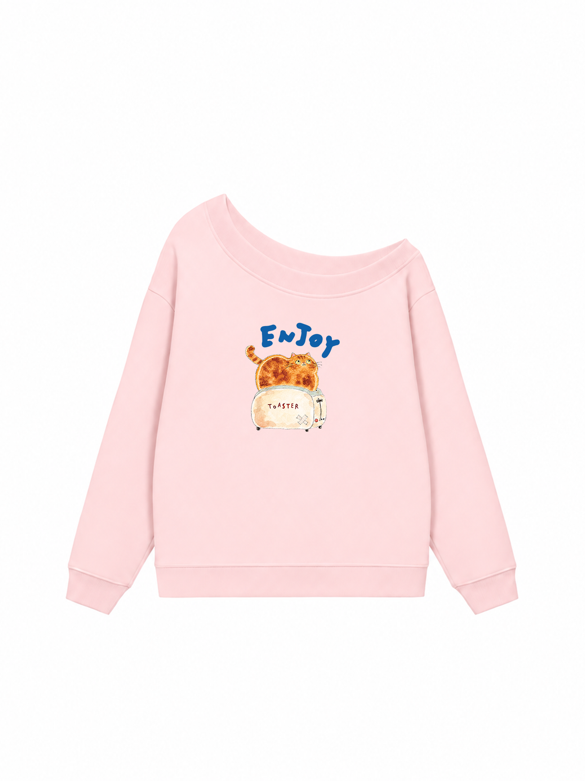 Áo Sweater Lệch Vai Nỉ Hai Da Enjoy Cat Toaster