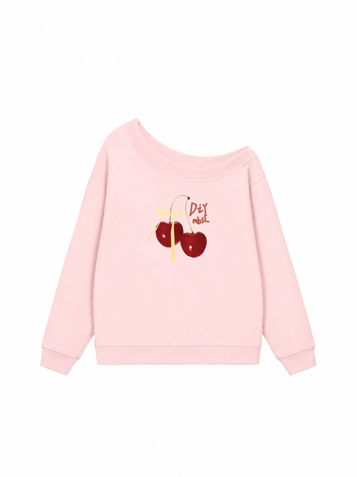 Áo Sweater Lệch Vai Nỉ Hai Da Cherry Yellow Bow