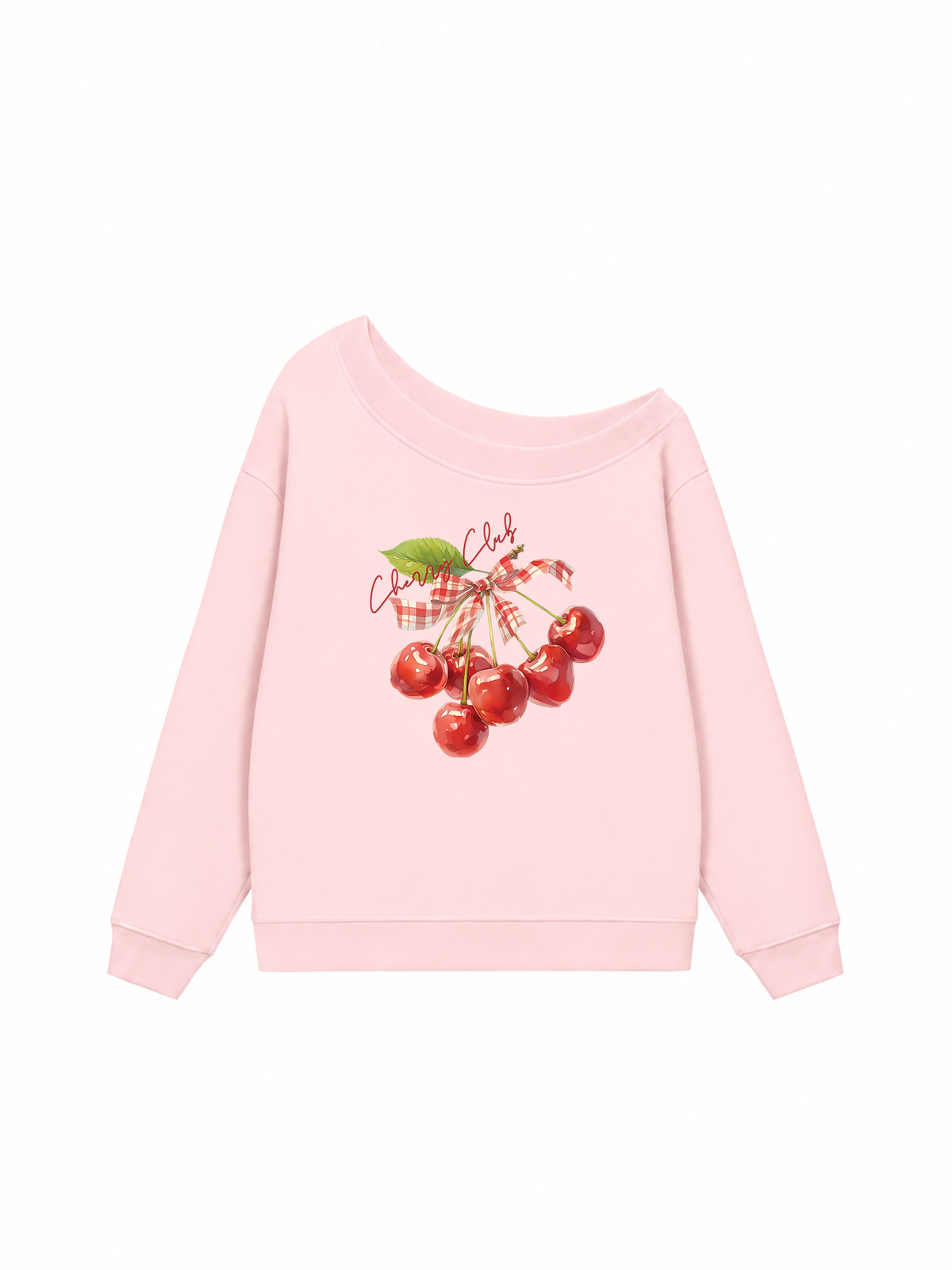 Áo Sweater Lệch Vai Nỉ Hai Da Cherry Red Cherry Club