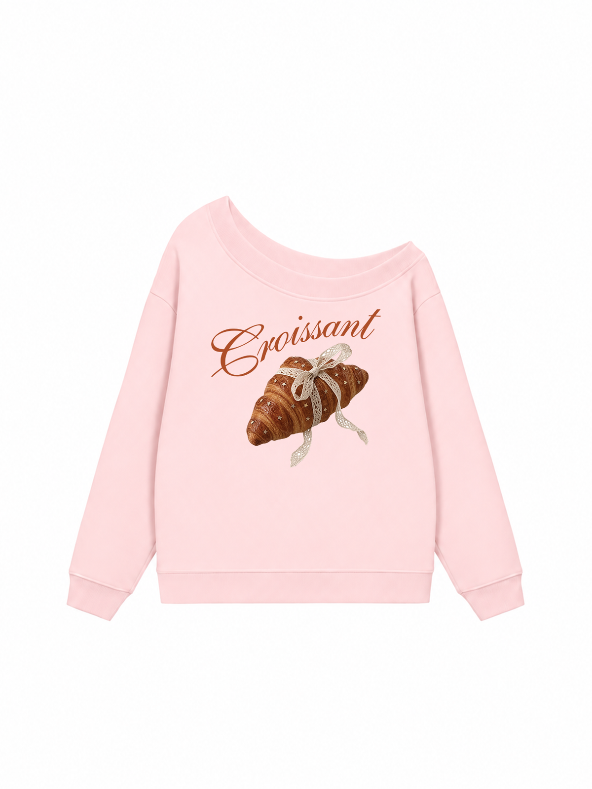 Áo Sweater Lệch Vai Nỉ Hai Da Coquette Croissant