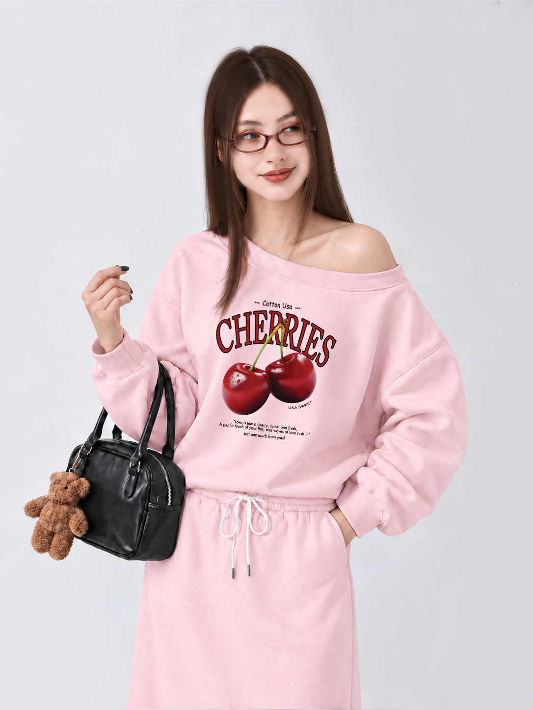 Áo Sweater Lệch Vai Nỉ Hai Da Tropical Cherries Sweet