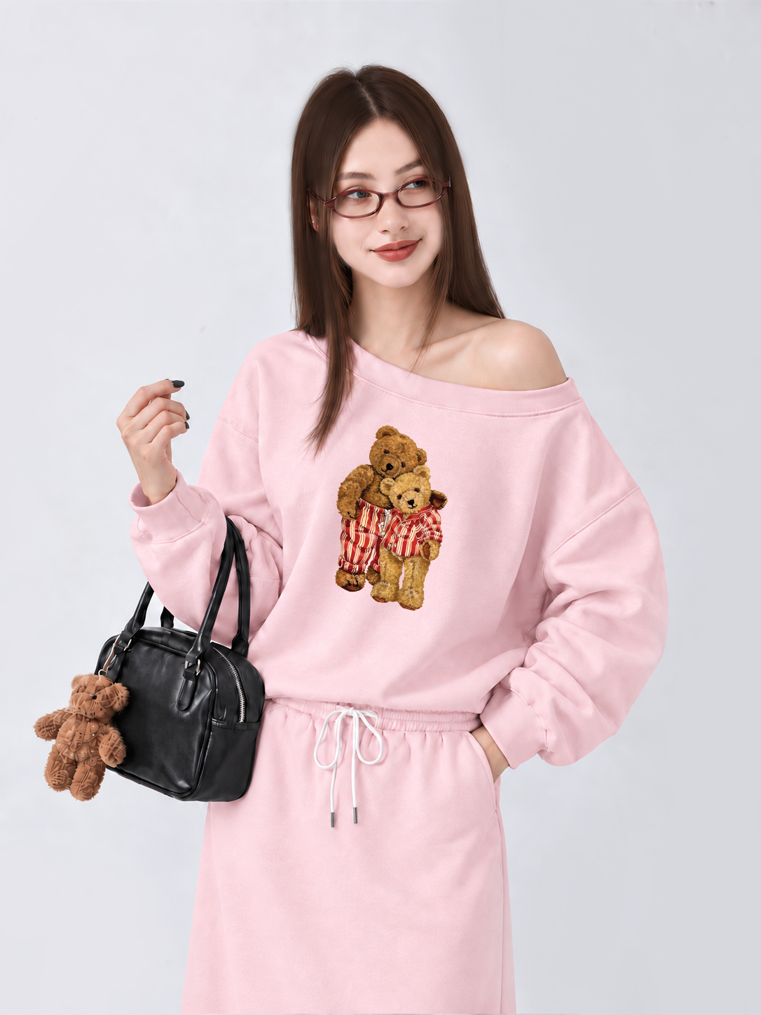 Áo Sweater Lệch Vai Nỉ Hai Da Couple Bear Go To Bed