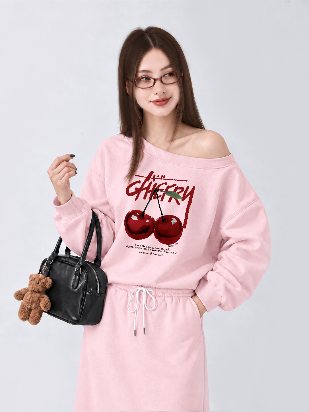 Áo Sweater Lệch Vai Nỉ Hai Da Cherry X Cotton USA Love