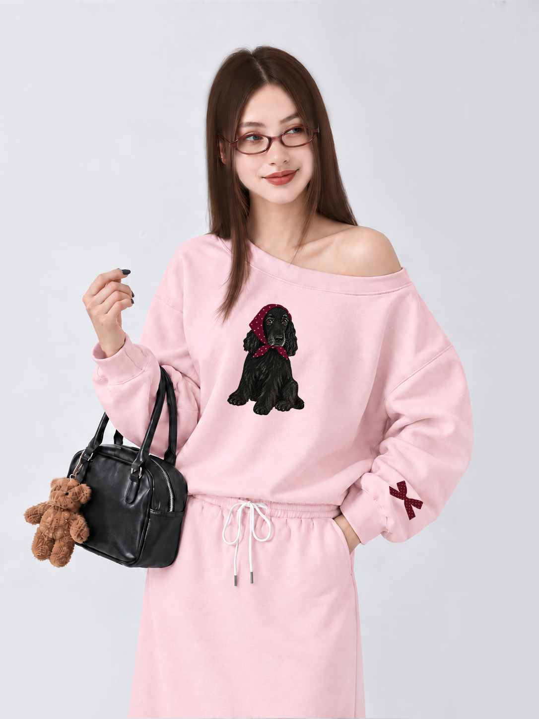 Áo Sweater Lệch Vai Nỉ Hai Da Burgundy Badana Puppy