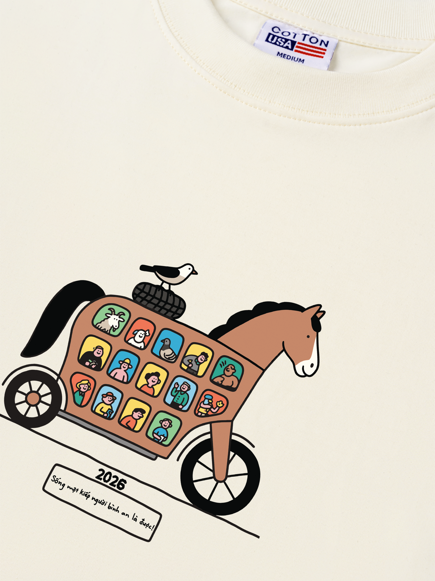 Áo Thun Relaxed Fit Tết Bính Ngọ - Sống Một Kiếp Người Bình An Là Được