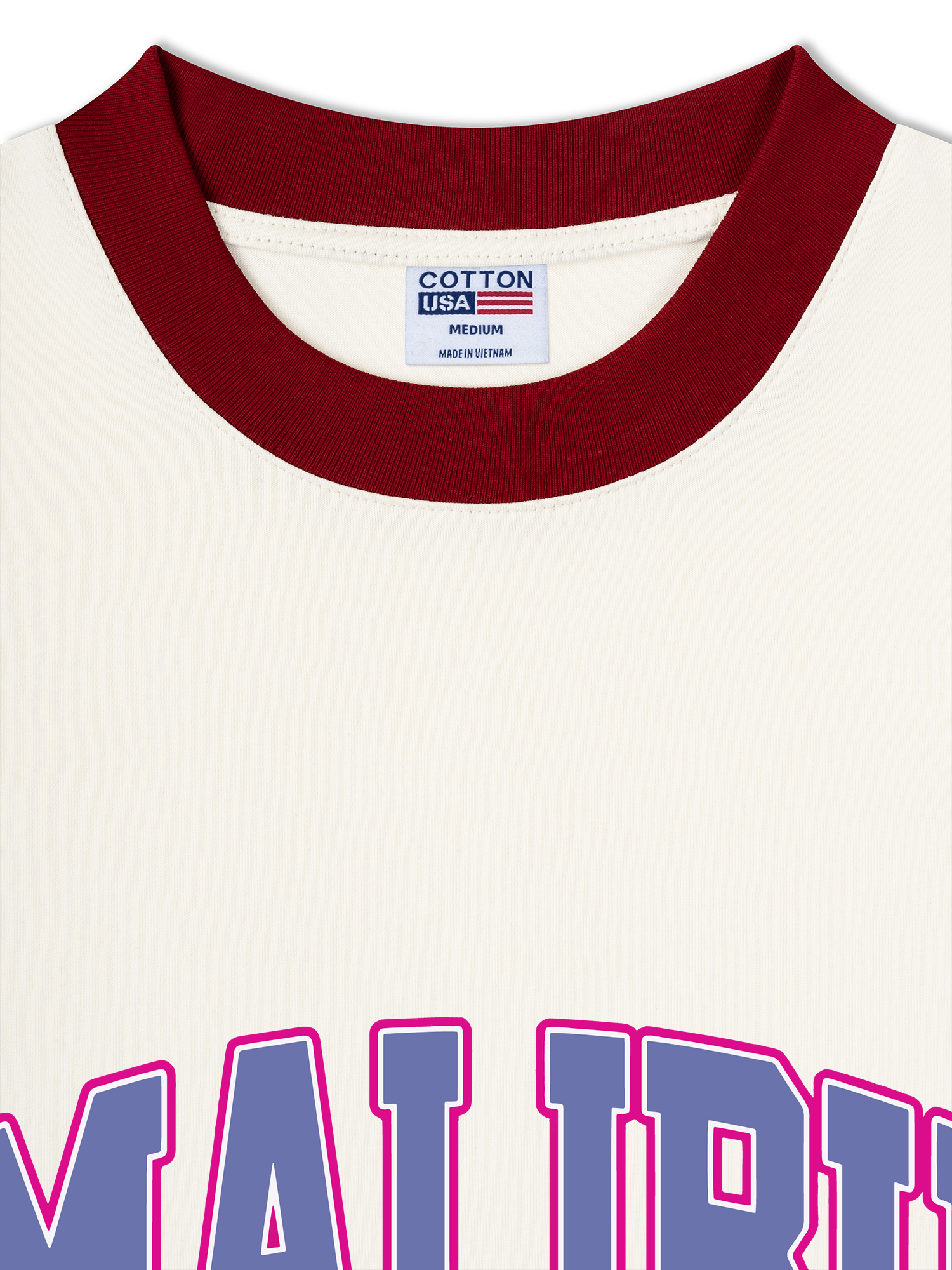 Áo Thun Ringer Relaxed Fit USA Malibu Beach Retro