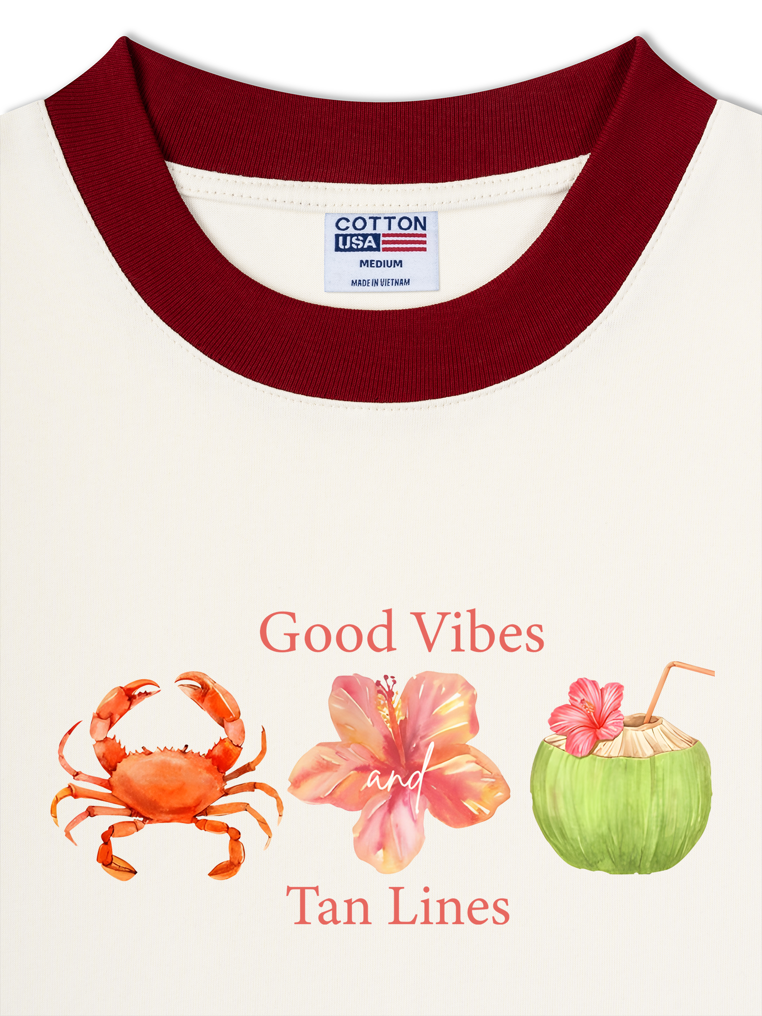 Áo Thun Ringer Relaxed Fit Tropical Good Vibes Tan