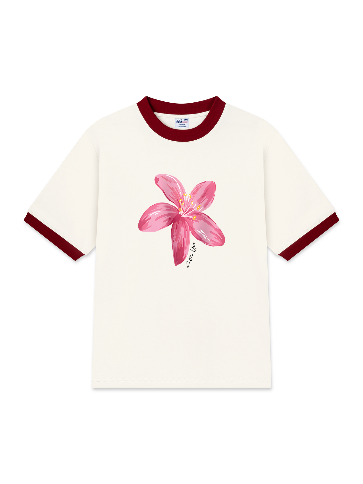 Áo Thun Ringer Relaxed Fit Floral Pink Flower