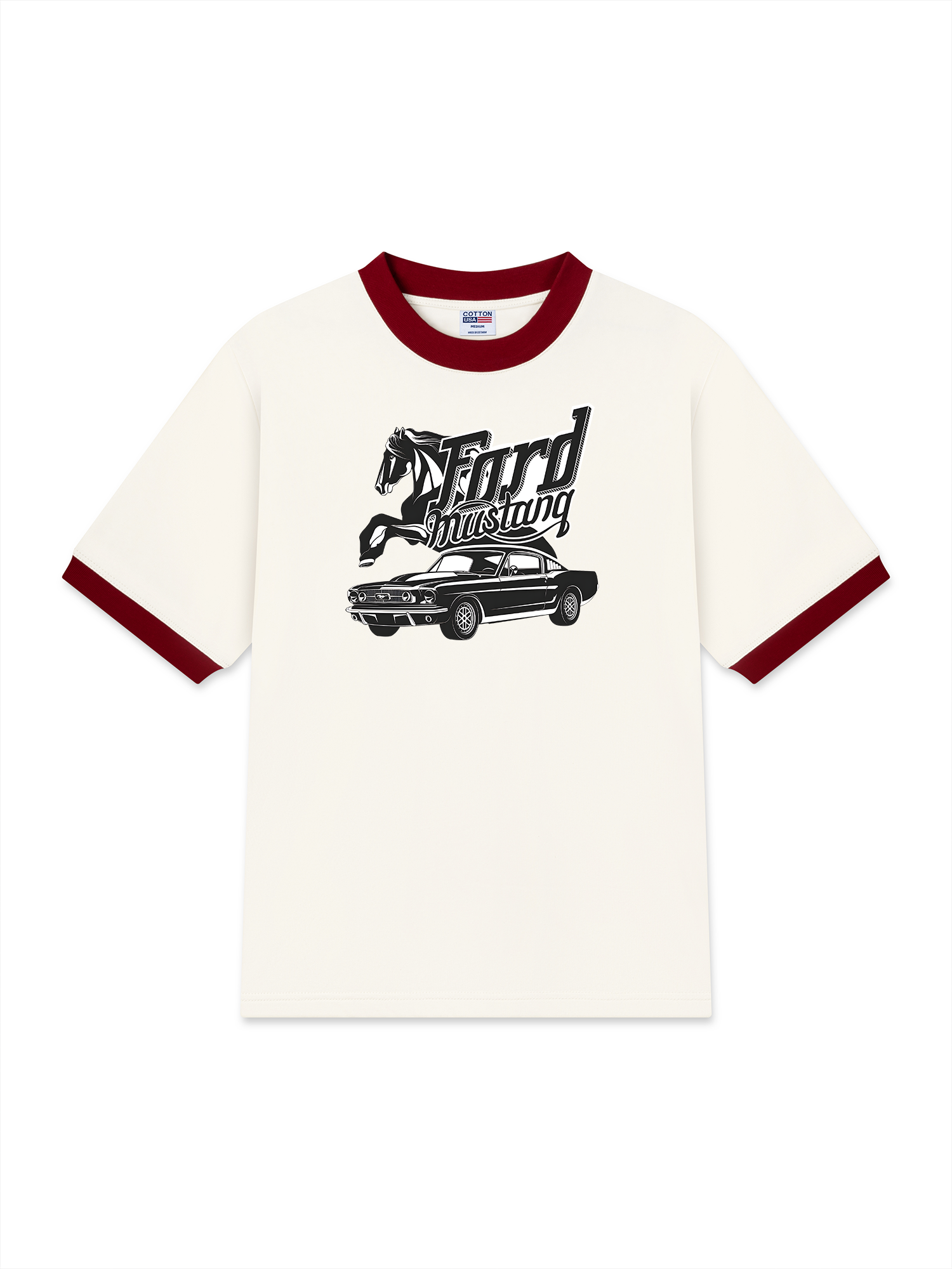 Áo Thun Ringer Relaxed Fit Mustang Black Horse Logo