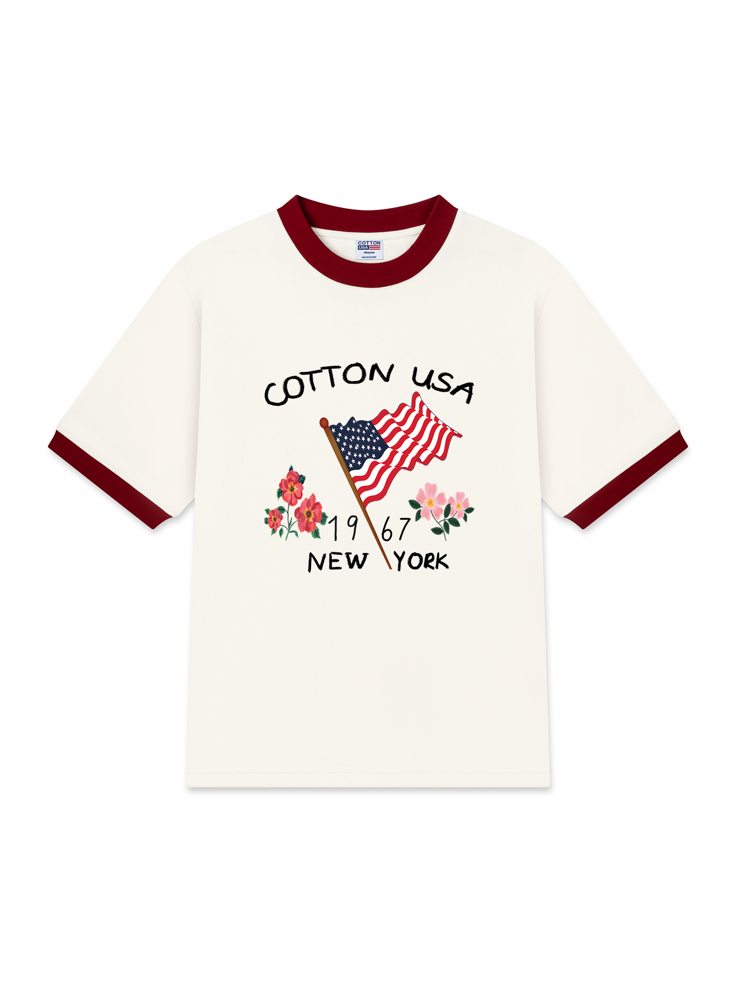 Áo Thun Ringer Relaxed Fit USA Floral Cotton Usa