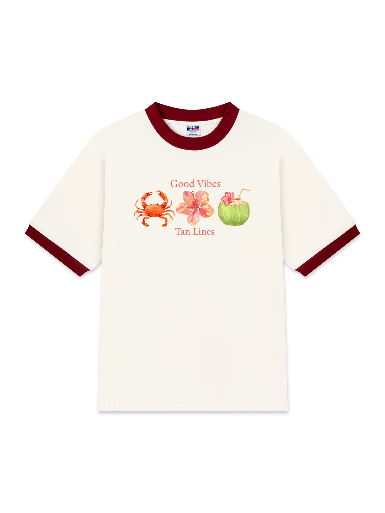 Áo Thun Ringer Relaxed Fit Tropical Good Vibes Tan