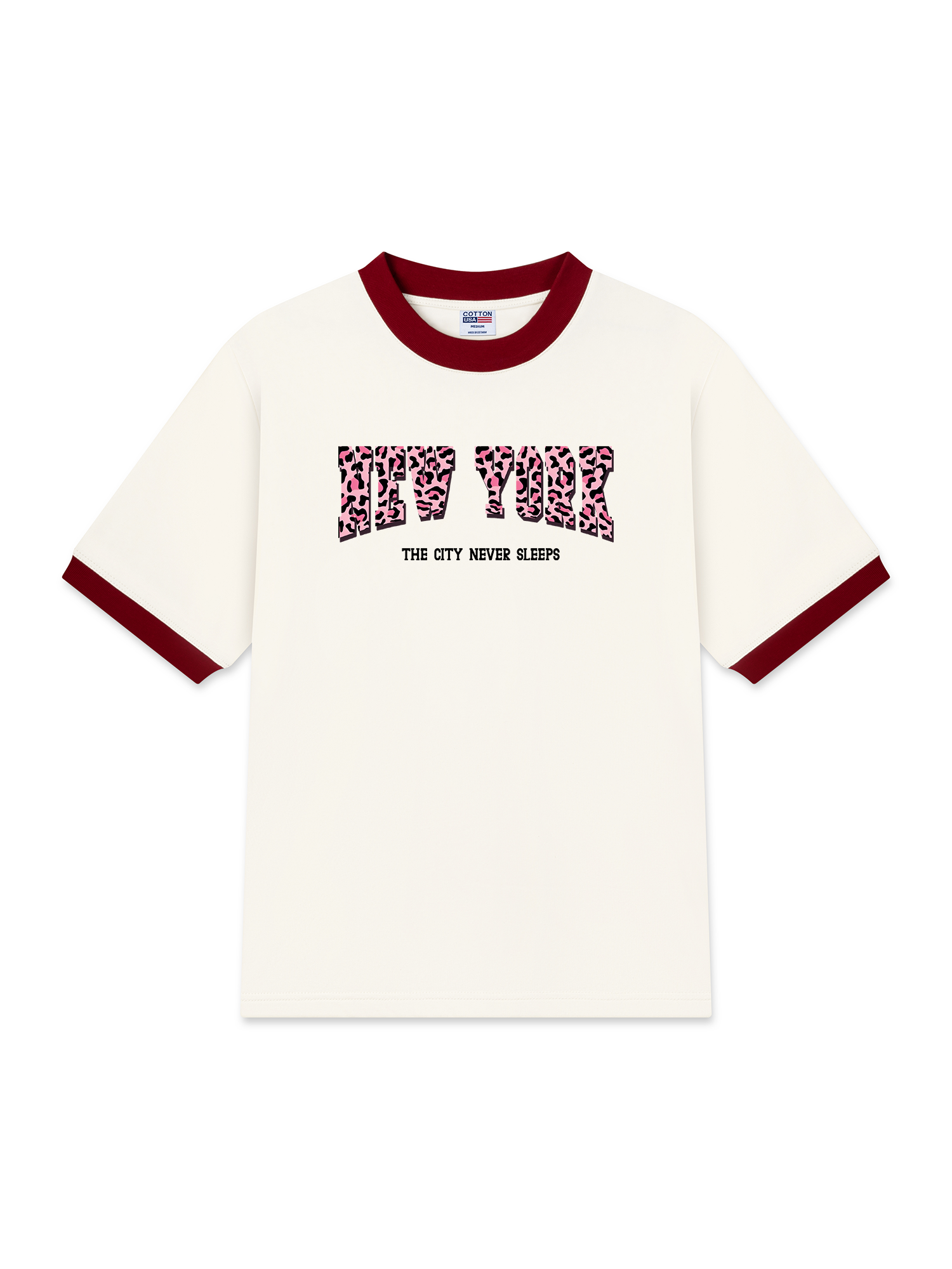 Áo Thun Ringer Relaxed Fit City Pink Leopard New York