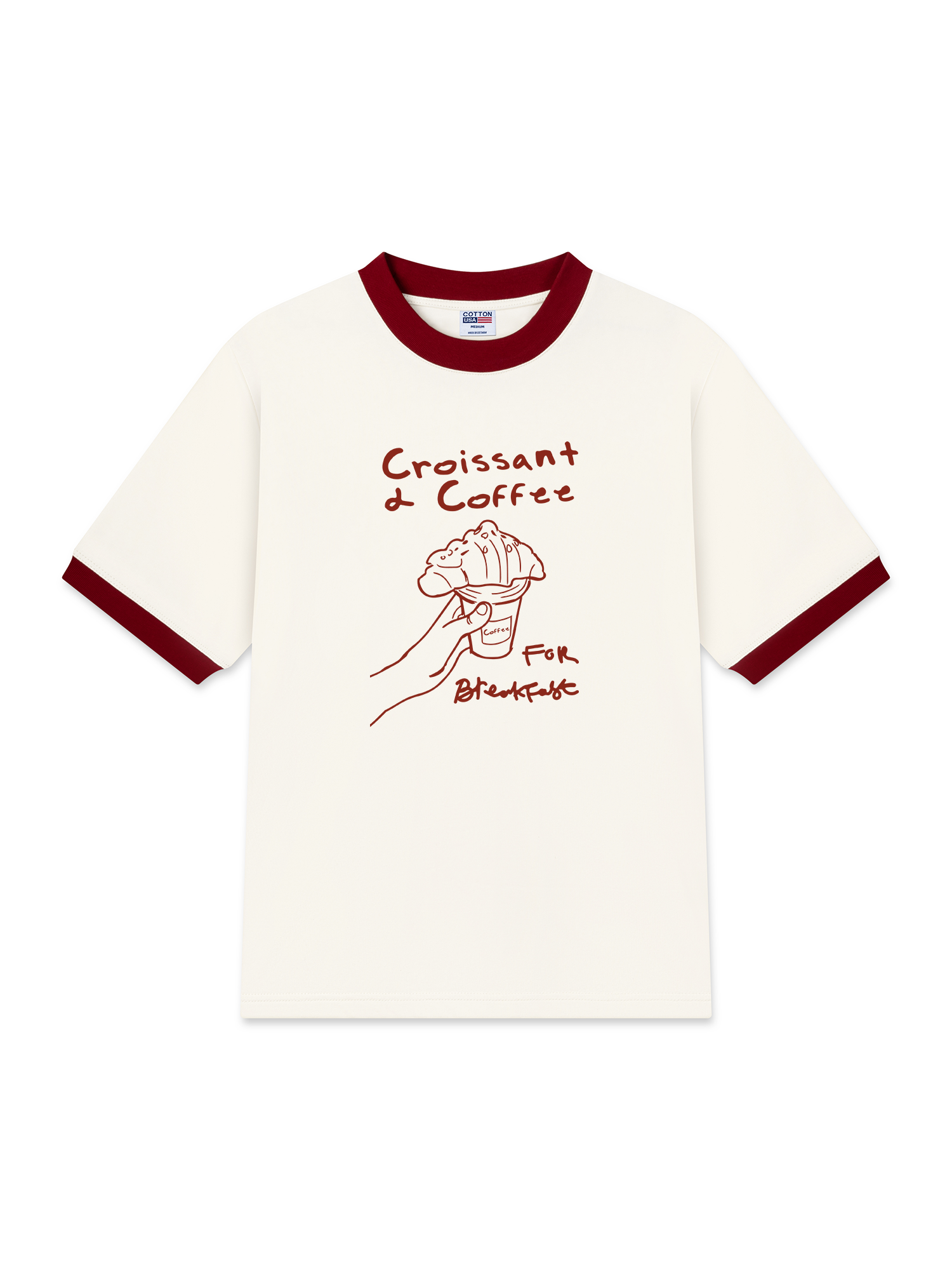 Áo Thun Ringer Relaxed Fit Croissant & Coffee For Breakfast