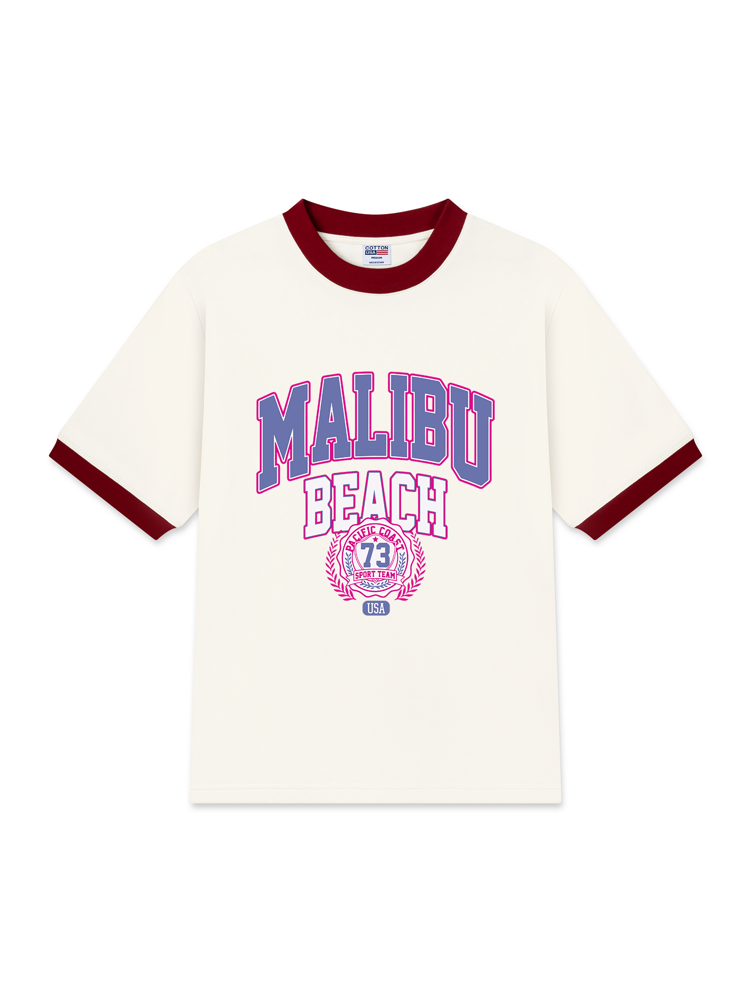 Áo Thun Ringer Relaxed Fit USA Malibu Beach Retro
