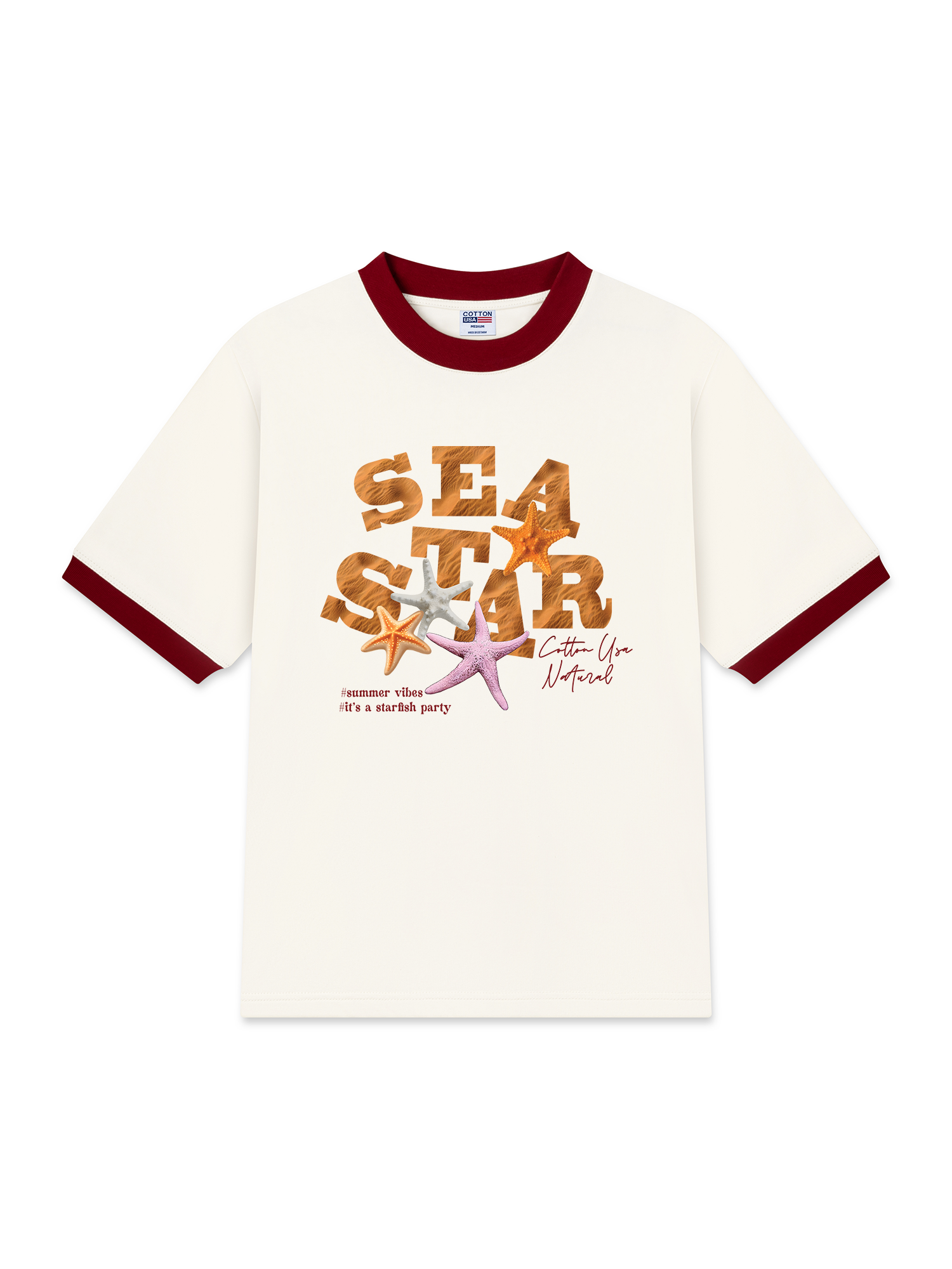 Áo Thun Ringer Relaxed Fit Tropical Starfish Parrty Sand