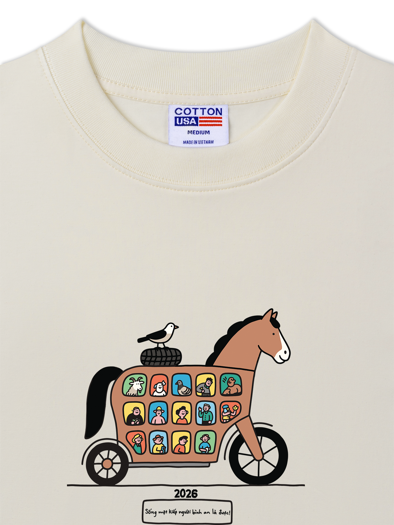 Áo Thun Relaxed Fit Tết Bính Ngọ - Sống Một Kiếp Người Bình An Là Được