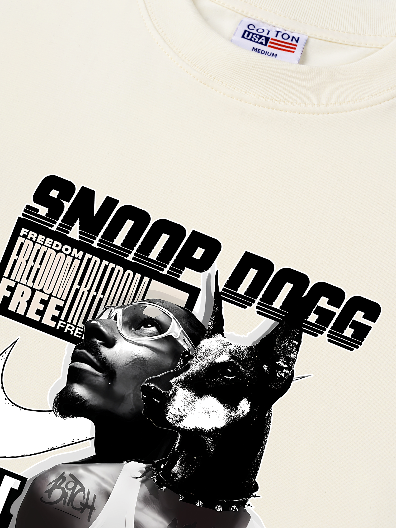Áo Thun Relaxed Fit Rapper Black And White Snoop Dog
