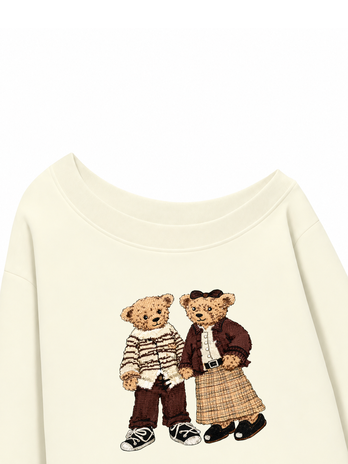 Áo Sweater Lệch Vai Nỉ Hai Da Couple Bear
