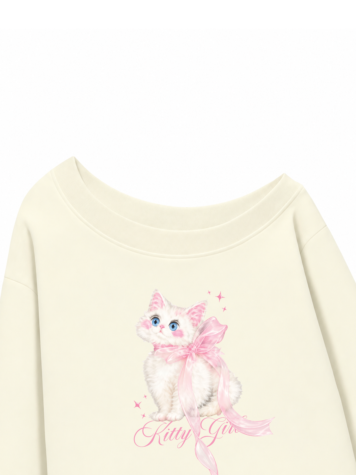 Áo Sweater Lệch Vai Nỉ Hai Da Kitty Girl