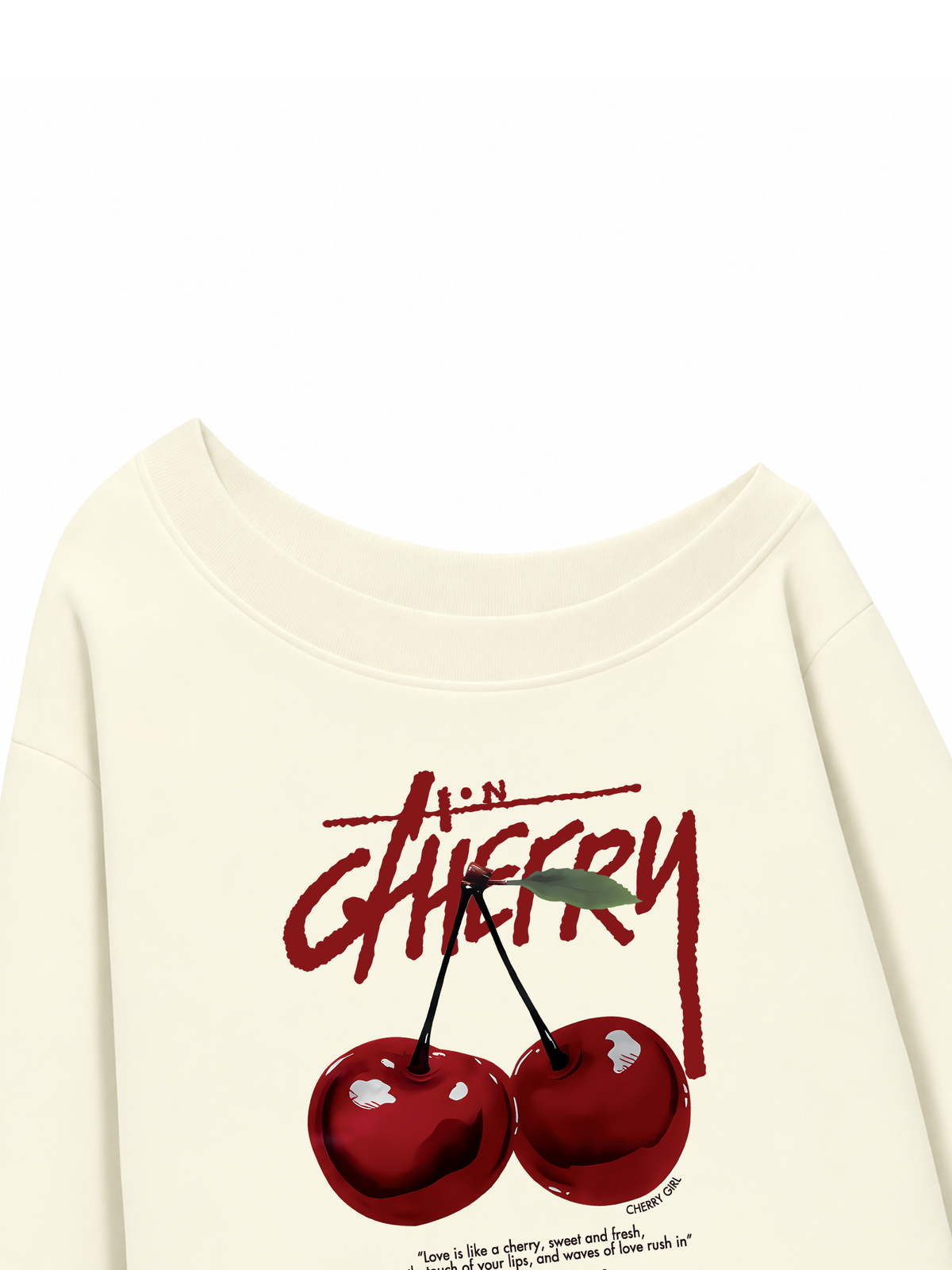 Áo Sweater Lệch Vai Nỉ Hai Da Cherry X Cotton USA Love