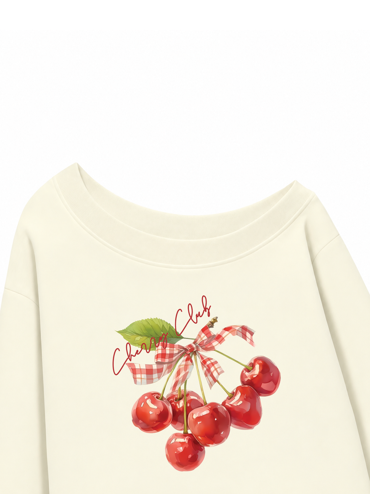 Áo Sweater Lệch Vai Nỉ Hai Da Cherry Red Cherry Club