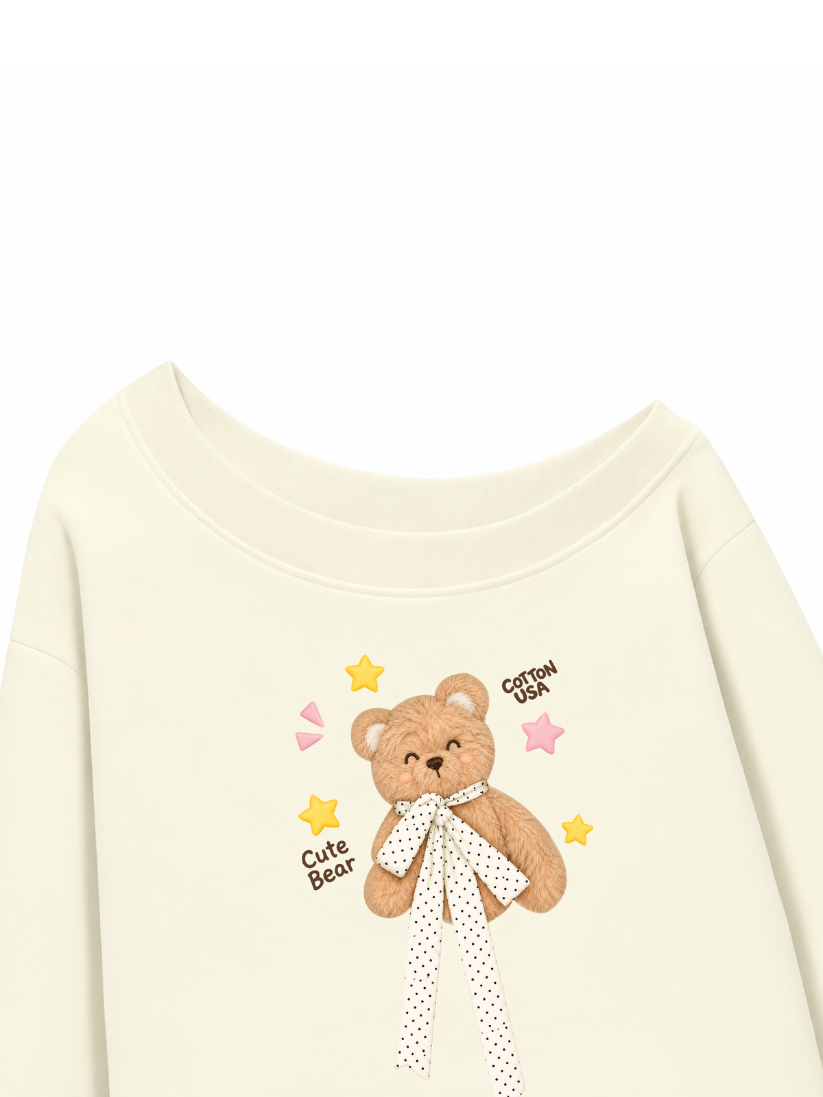 Áo Sweater Lệch Vai Nỉ Hai Da Cute Bear
