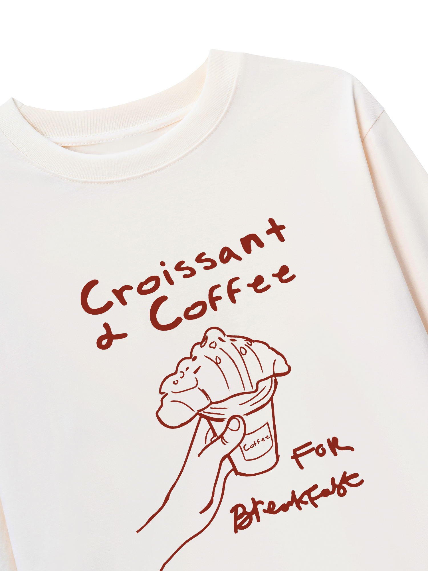 Áo Thun Dài Tay Croissant & Coffee For Breakfast