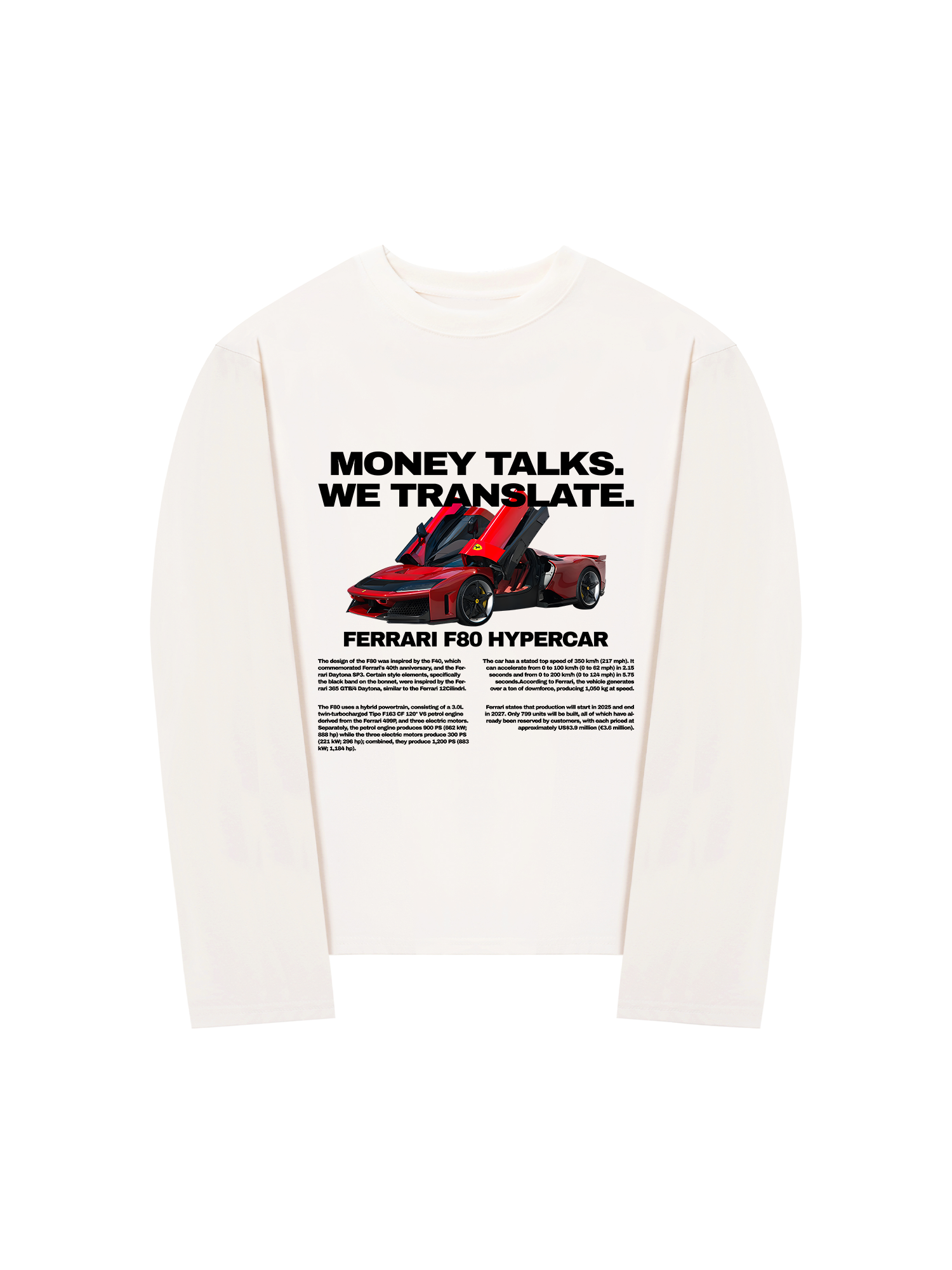 Áo Thun Dài Tay Ferrari Money Talks We Translate
