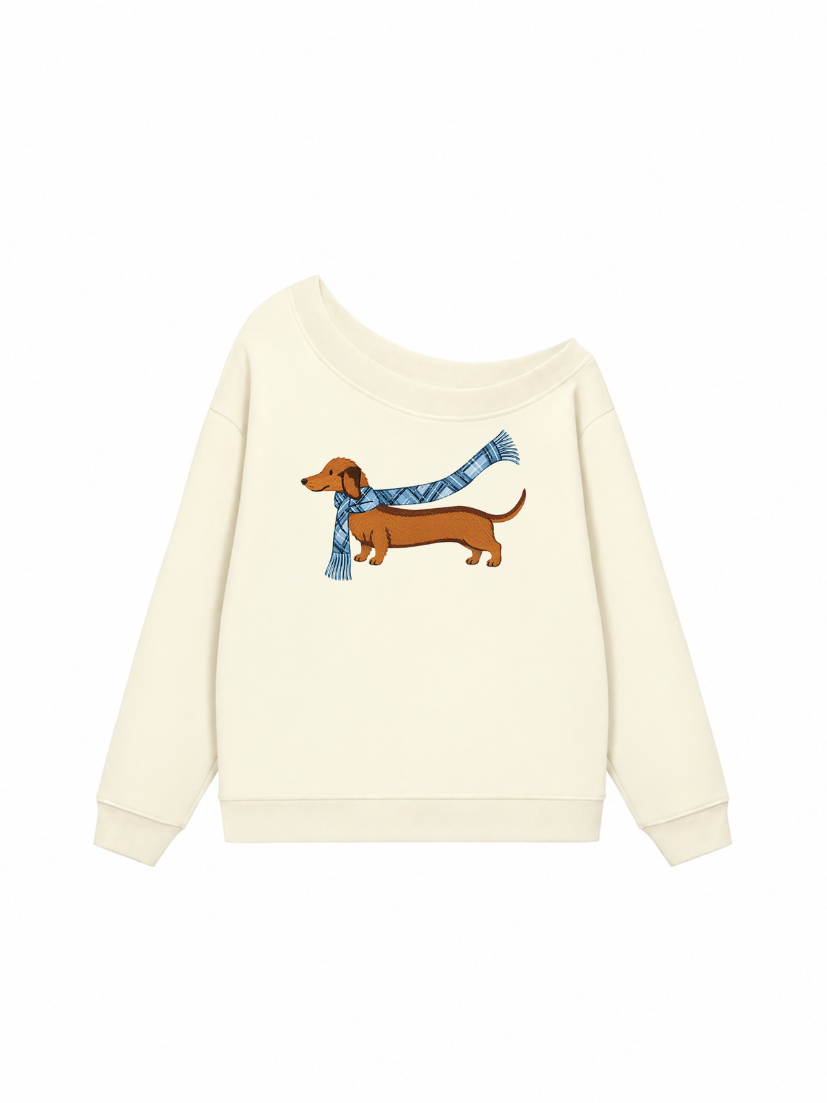 Áo Sweater Lệch Vai Nỉ Hai Da Blue Plaid Outfit Puppy
