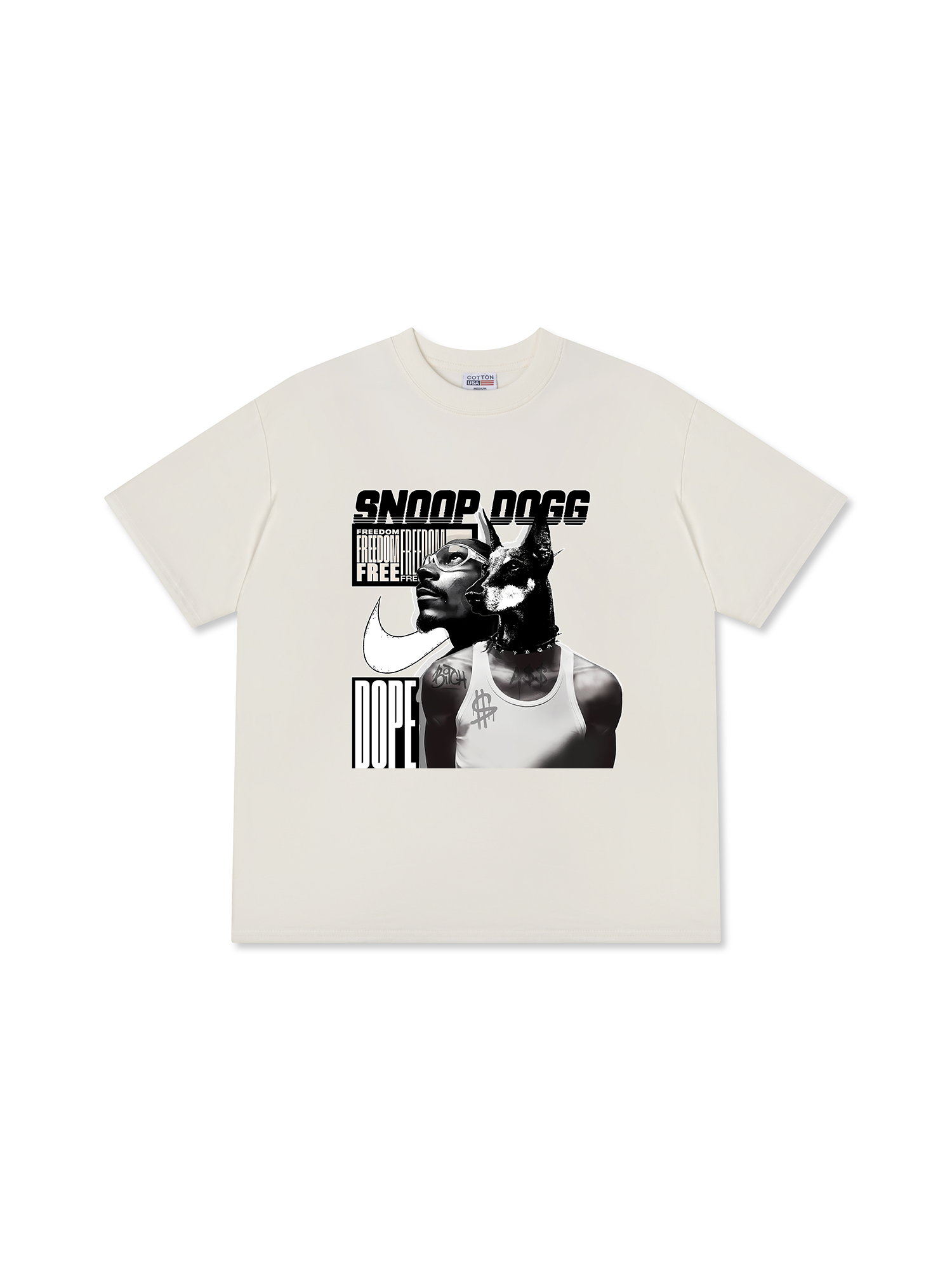 Áo Thun Relaxed Fit Rapper Black And White Snoop Dog