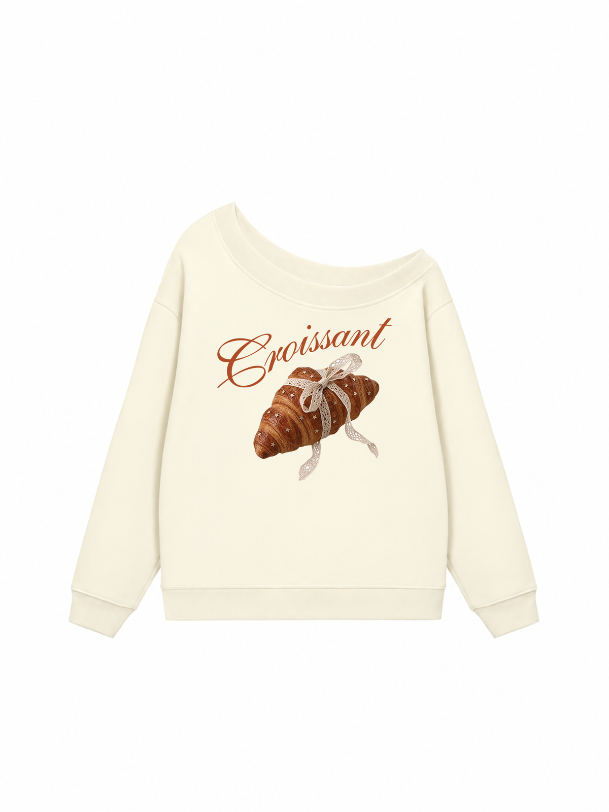 Áo Sweater Lệch Vai Nỉ Hai Da Coquette Croissant