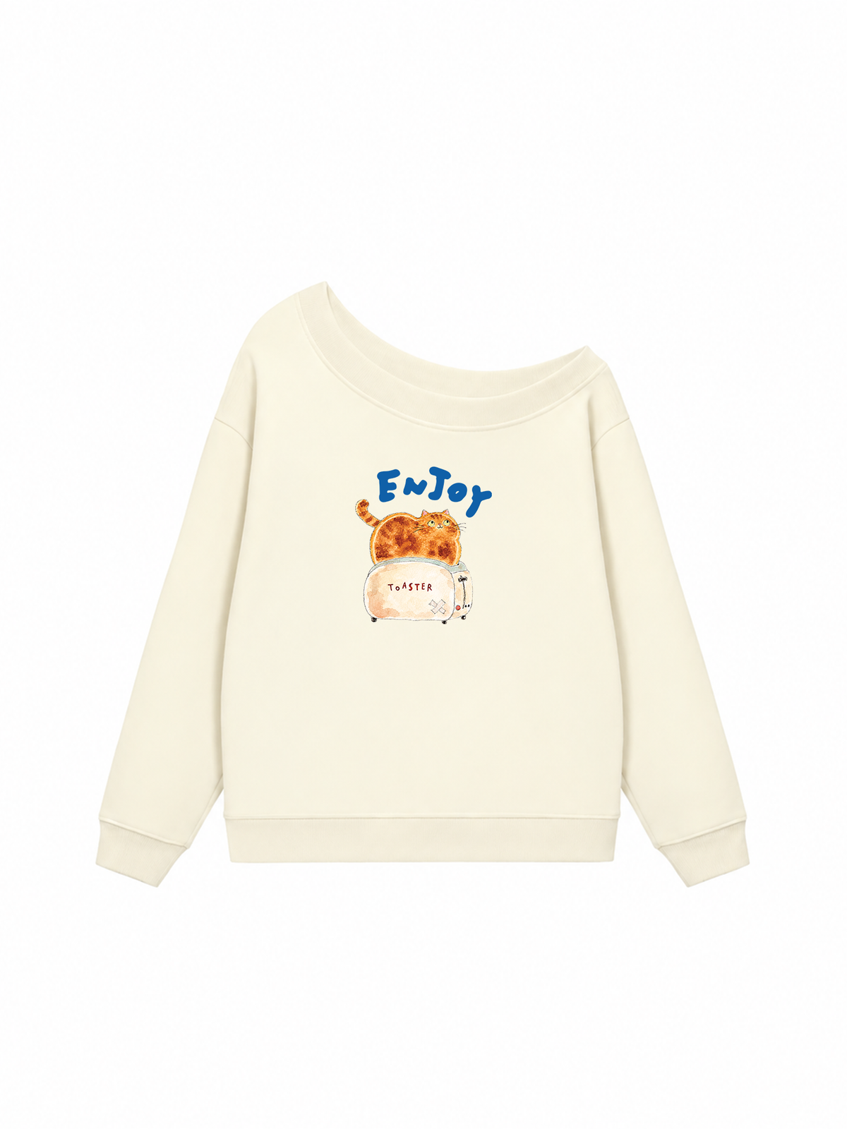 Áo Sweater Lệch Vai Nỉ Hai Da Enjoy Cat Toaster