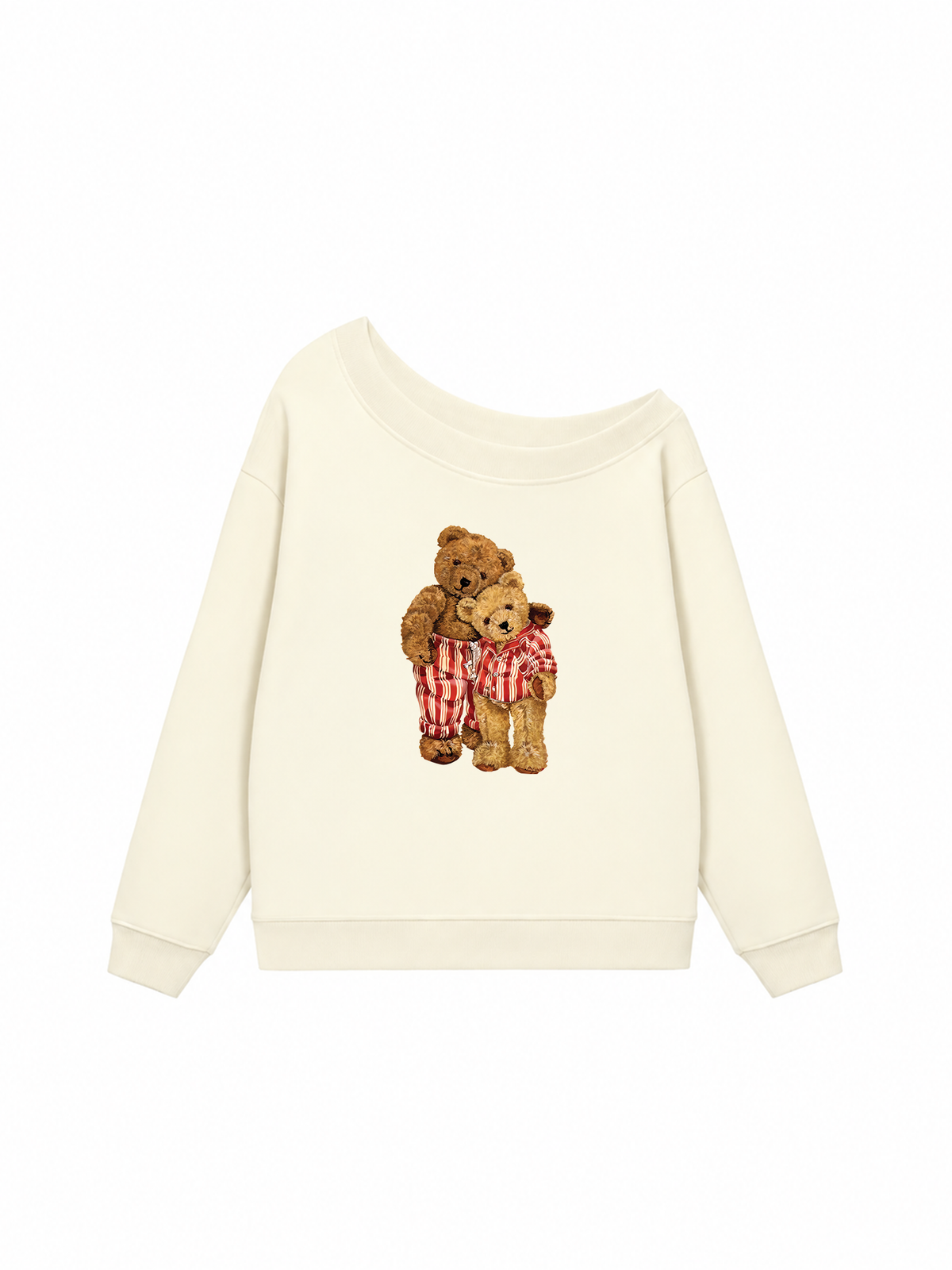 Áo Sweater Lệch Vai Nỉ Hai Da Couple Bear Go To Bed