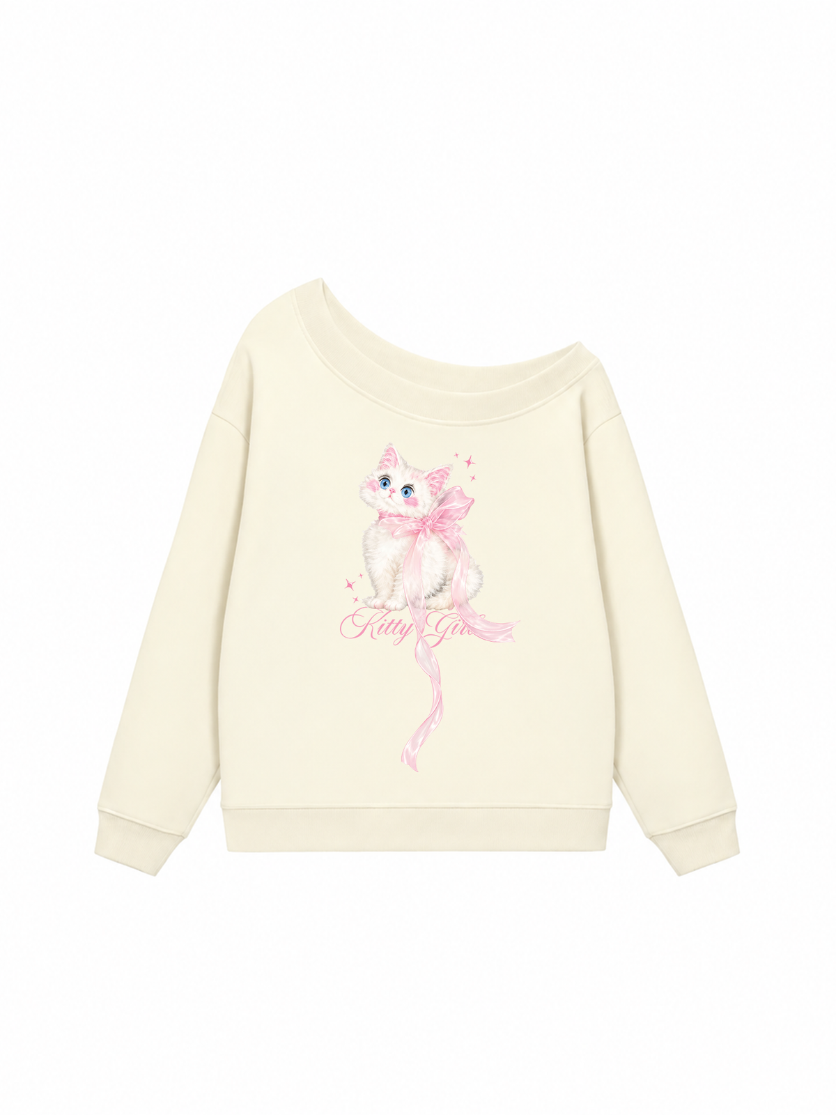 Áo Sweater Lệch Vai Nỉ Hai Da Kitty Girl