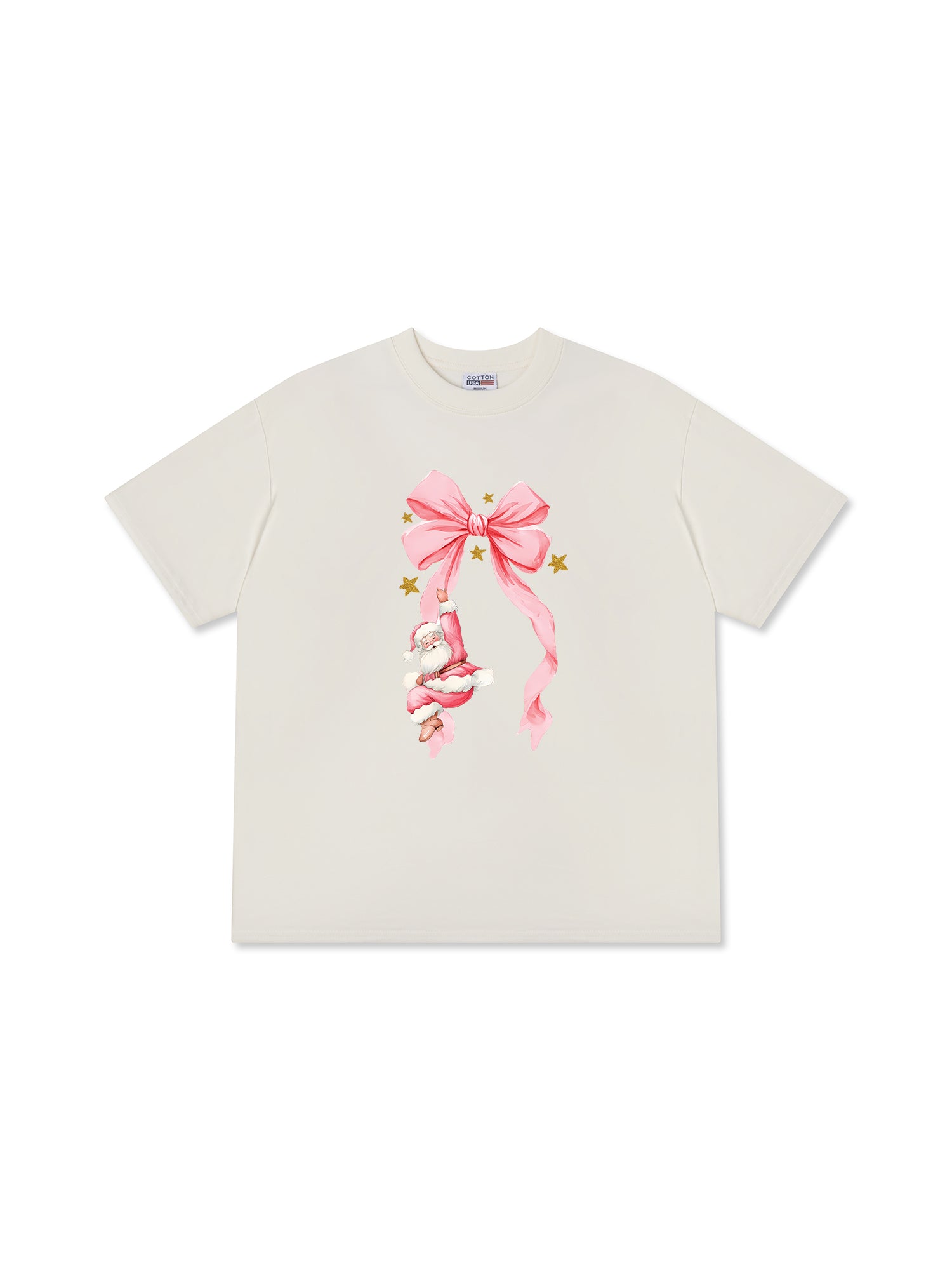 Áo Thun Relaxed Fit Xmas Pink Bow With Santa