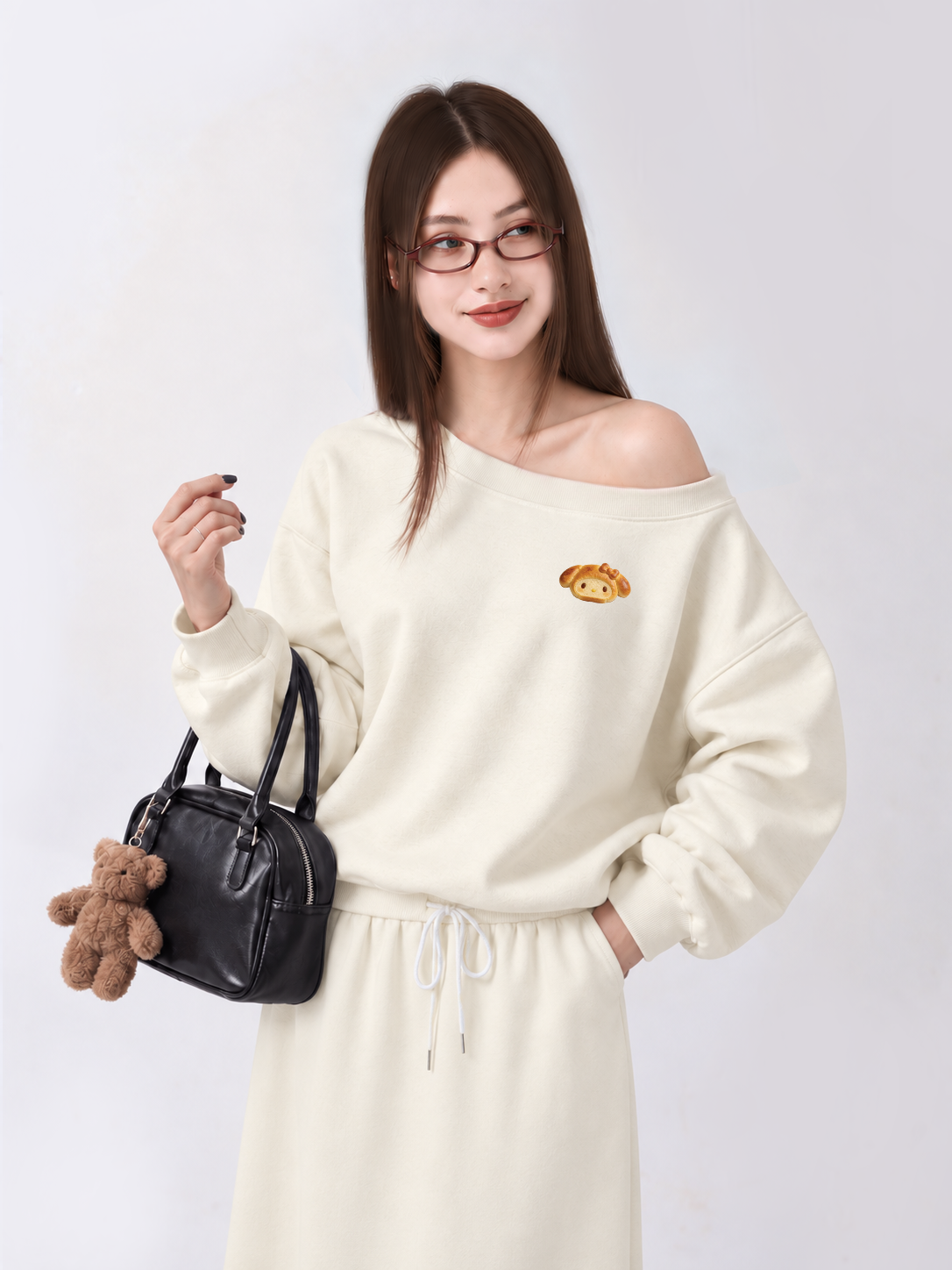 Áo Sweater Lệch Vai Nỉ Hai Da Bready Cutie