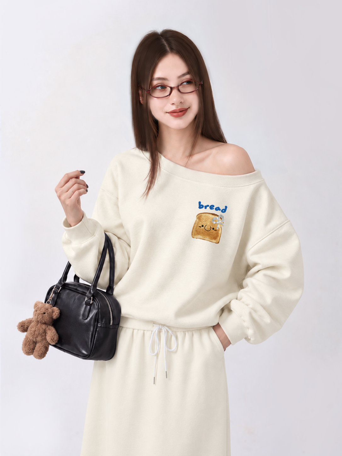 Áo Sweater Lệch Vai Nỉ Hai Da Bread With Bow