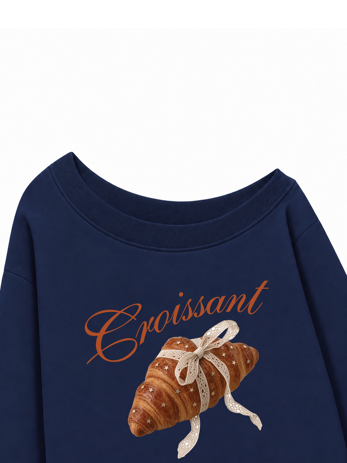 Áo Sweater Lệch Vai Nỉ Hai Da Coquette Croissant