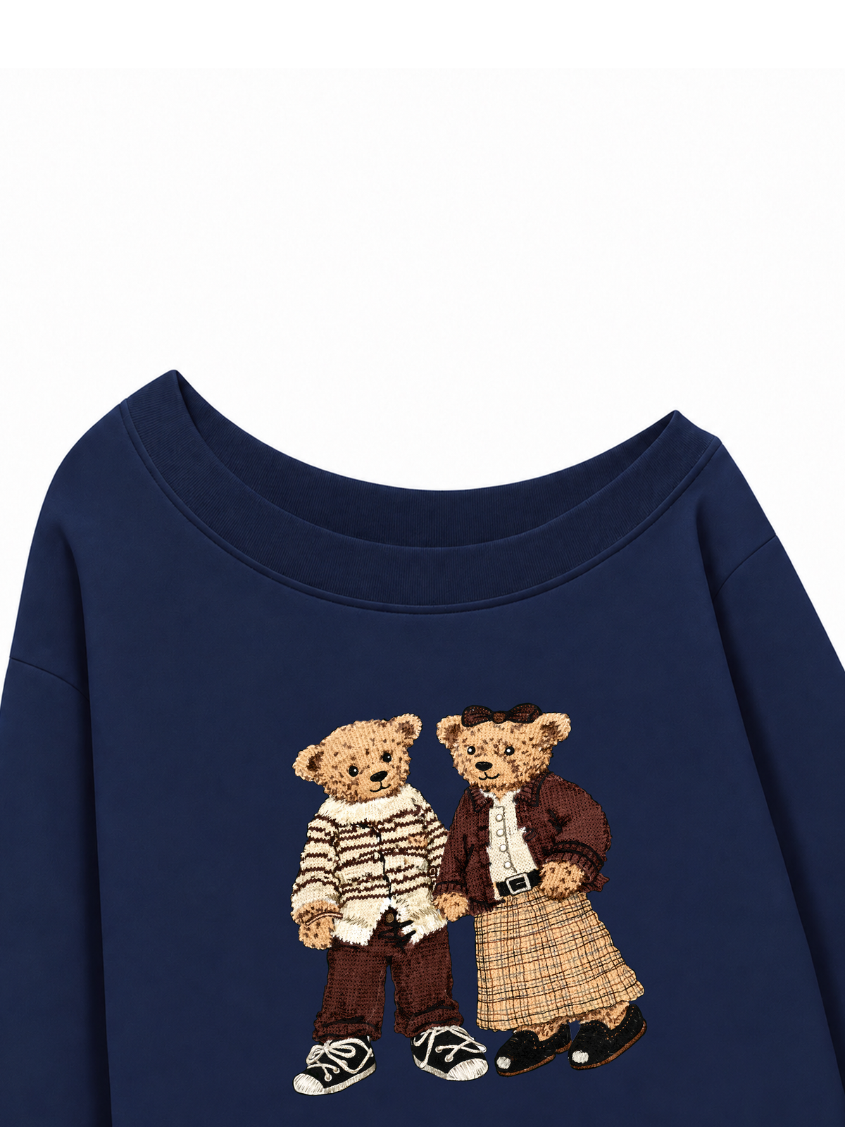 Áo Sweater Lệch Vai Nỉ Hai Da Couple Bear