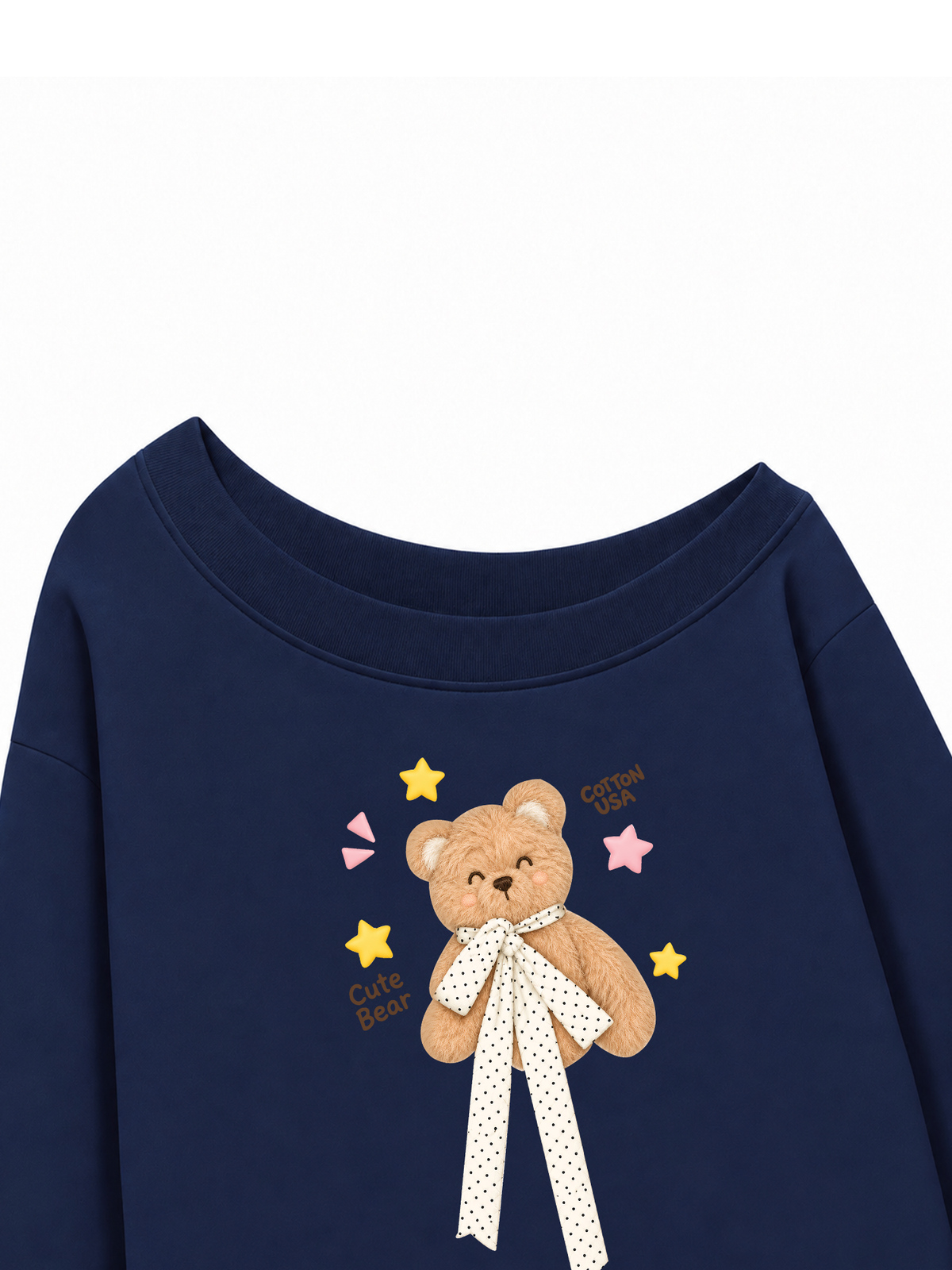 Áo Sweater Lệch Vai Nỉ Hai Da Cute Bear
